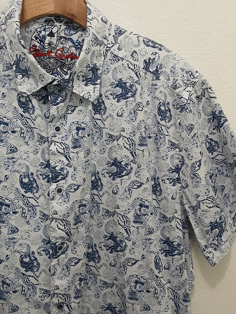 Robert Graham Skull Snake Dice Diamond AOP Short Sleeve Button Shirt